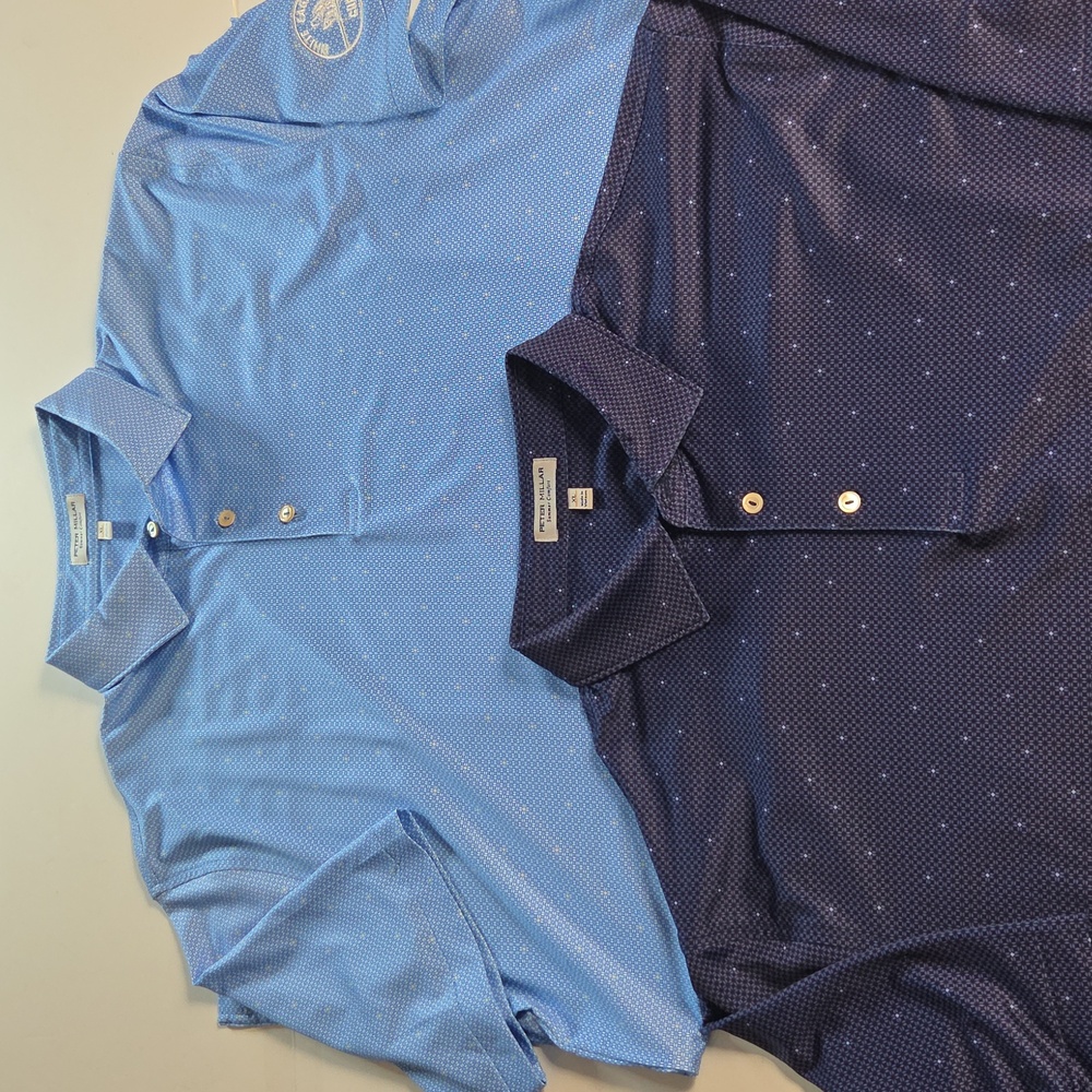 Lot Of 2 Peter Millar Summer Comfort Light Blue and Navy Polo Shirts XL